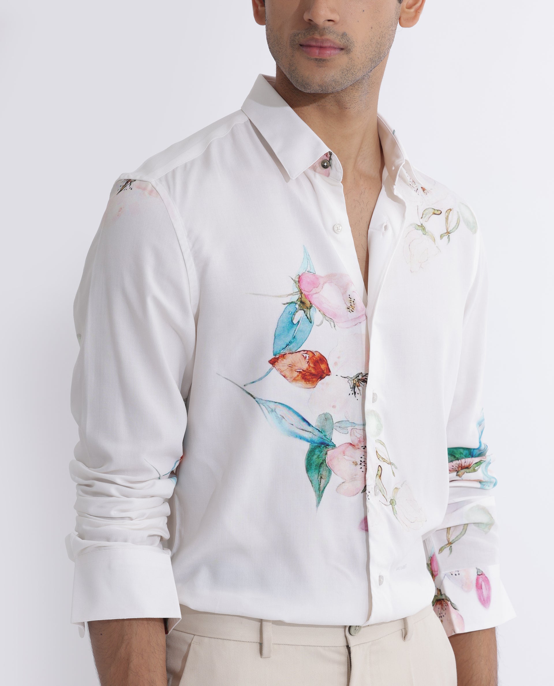 Rare Rabbit Men's Laura Light Pink Viscose Fabric Floral Print Full Sleeves Shirt - view 8