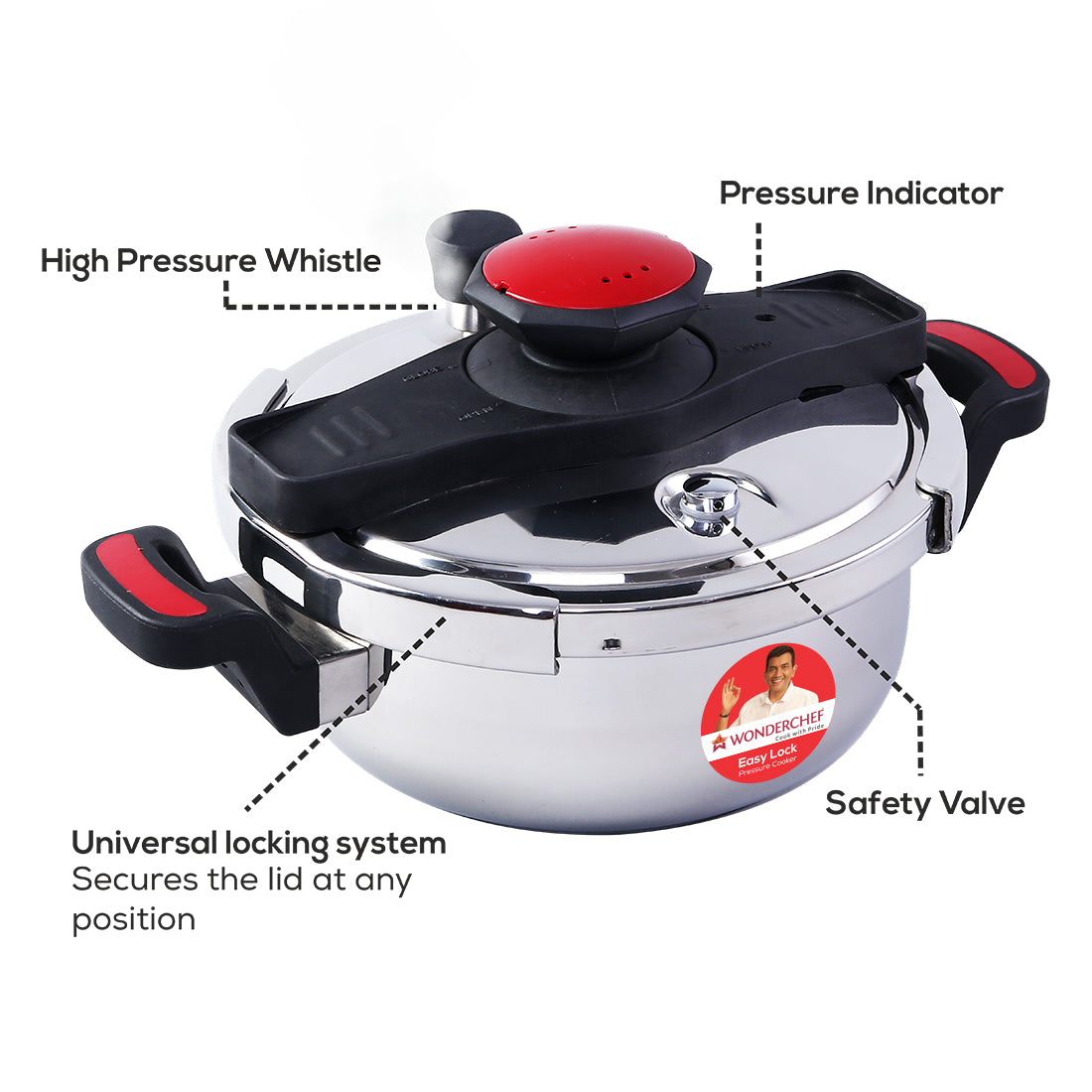 Wonderchef Renewed Easy Lock Stainless Steel 3L Outer Lid . - view 4