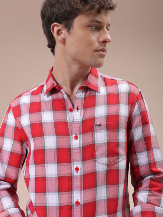 The Indian Garage Co Men's Red Slim Fit Checked Shirt