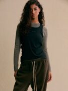 ESSENTIALS Women's Waffle Fitted Long Sleeve Sweater
