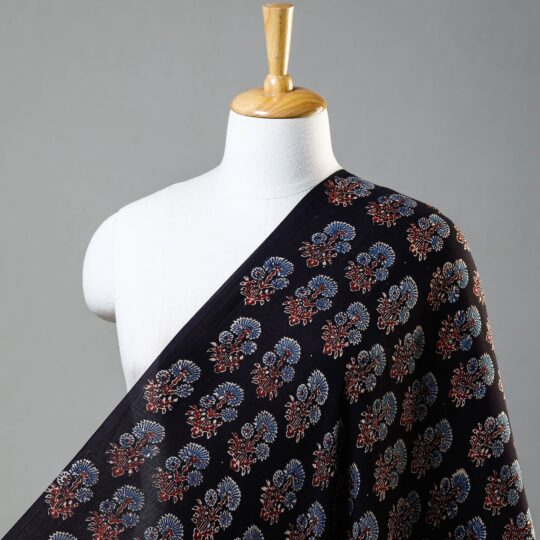 KACHCHH JI CHHAAP Black Butta Ajrakh Hand Block Printed Modal Silk Fabric