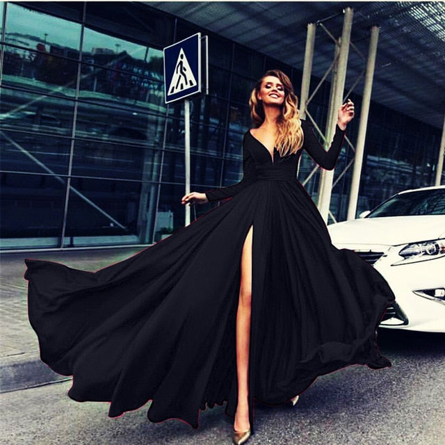 Fashion Women V Neck Long Maxi Dress for Evening Party..