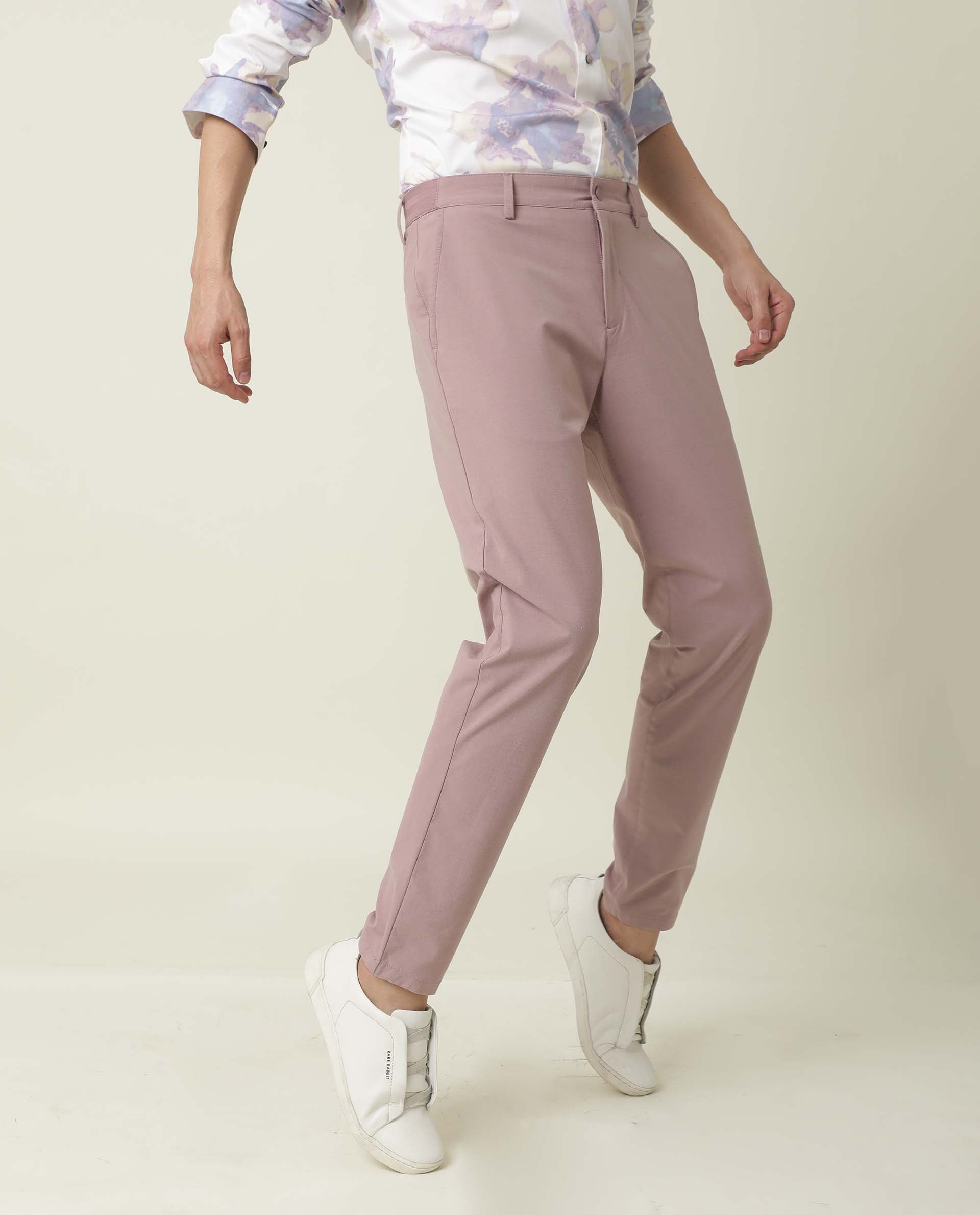 Rare Rabbit Men's Driver Pink Polyester Viscose Fabric Button & Zip Closure Slim Fit Trouser - view 4