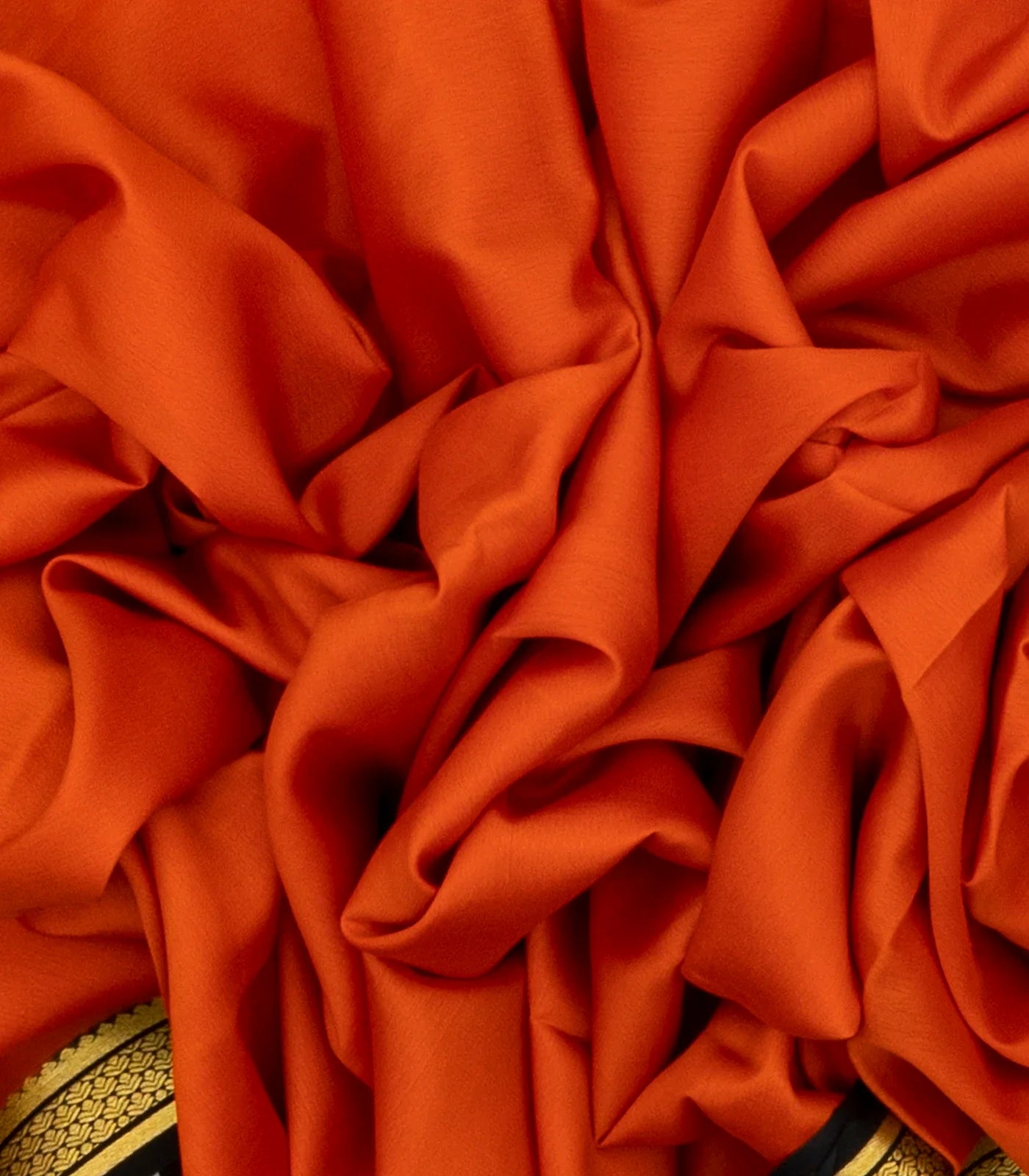 RmKV Orange Mysore Plain Crepe Silk Saree With Black Border - view 7