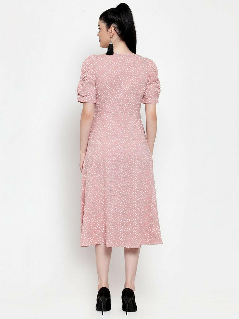 Women Pink Cotton Polka Dots Dress..