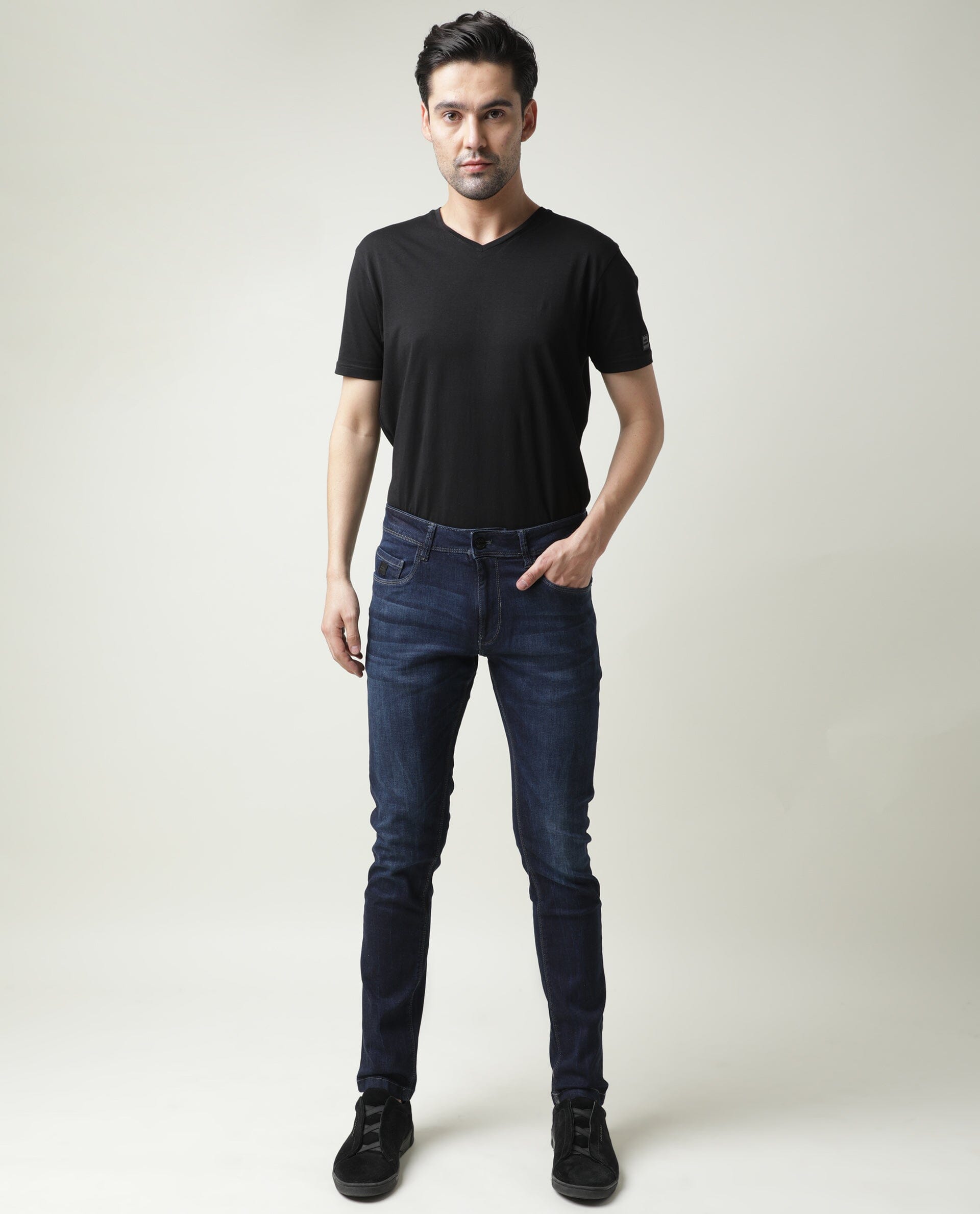 Rare Rabbit Men's Austin Navy Mid-Rise Dark Wash Slim Fit Jeans - view 4