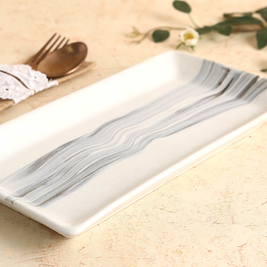 Wonderchef Teramo Stoneware Rectangular Platter 12" x 6" - Marble White - view 5
