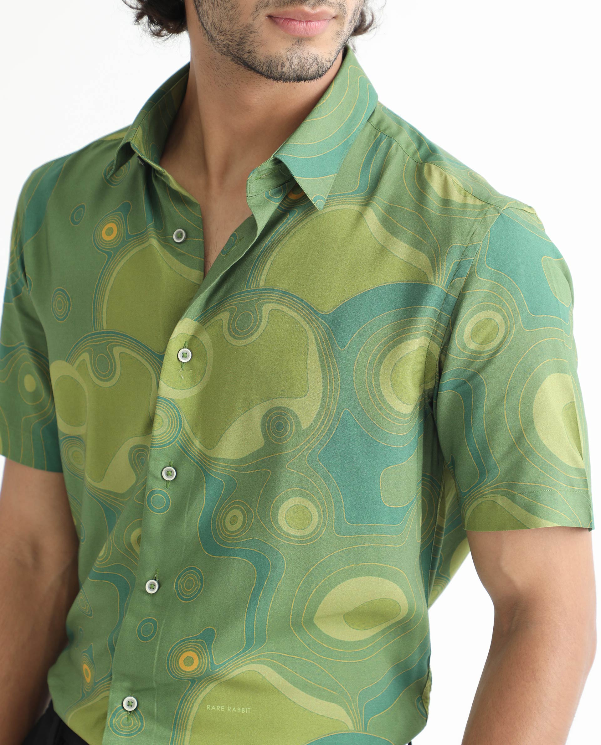 Rare Rabbit Men's Resolute Light Green Shirt Viscose Fabric Short Sleeves Slim Fit - view 2
