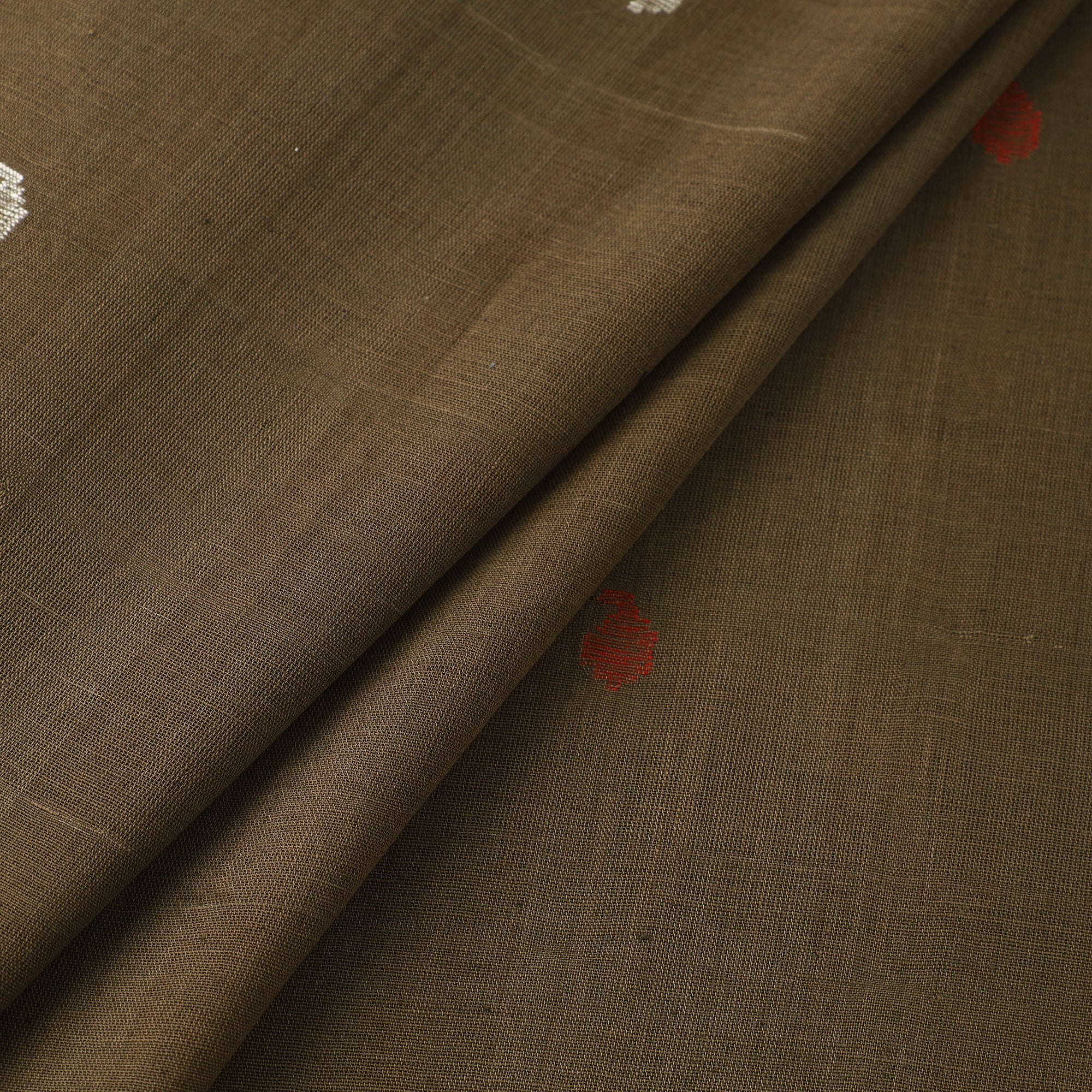 SOUTH KARGHA Brown - Handspun Handloom Natural Dyed Cotton Jamdani Fabric 37 - view 2