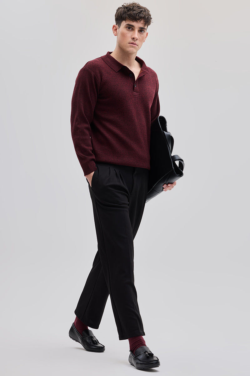 SNITCH Maroon Knitted Polo Sweater - view 6