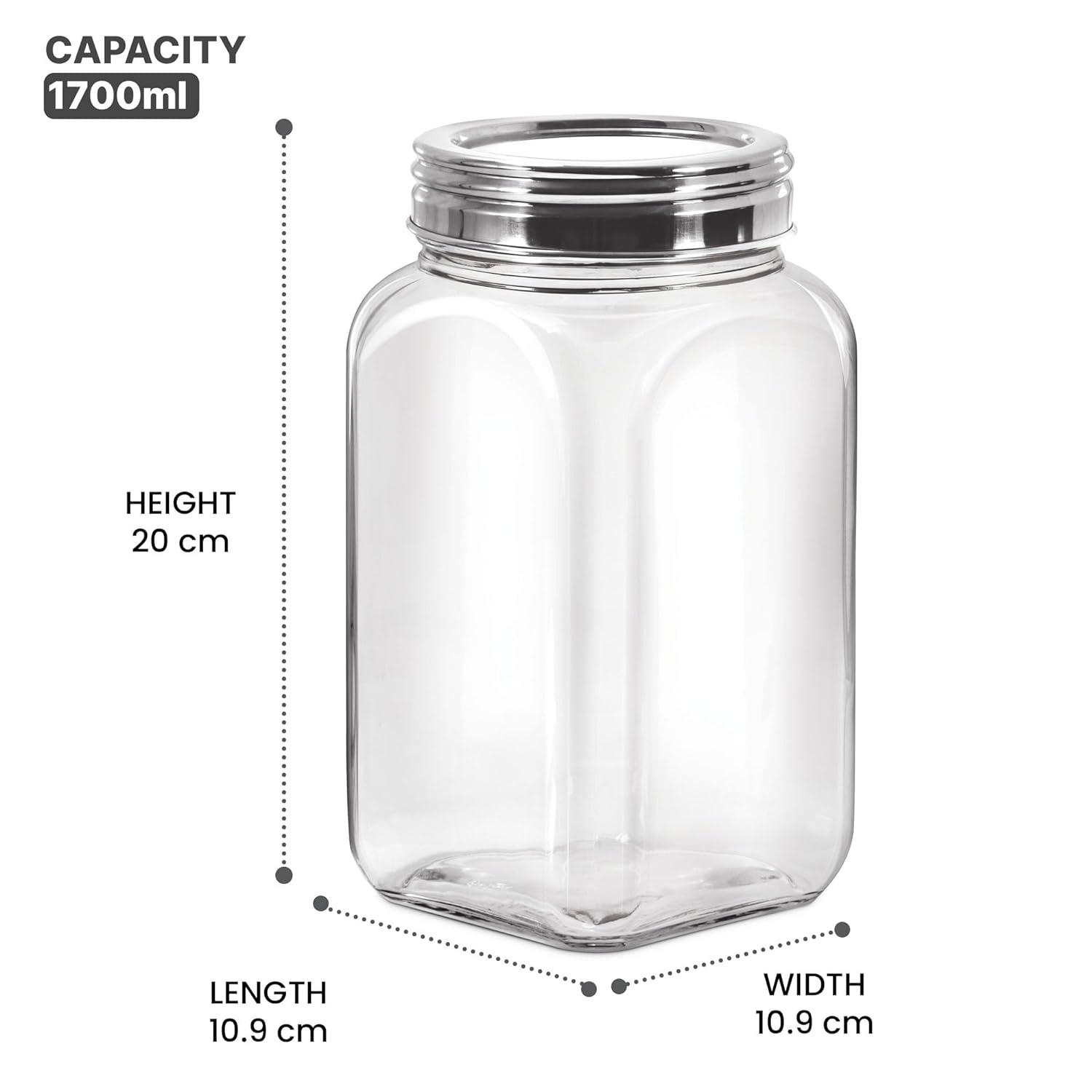 Square Jar With SS 304 Lid (Treo by Milton) – Transparent - view 7