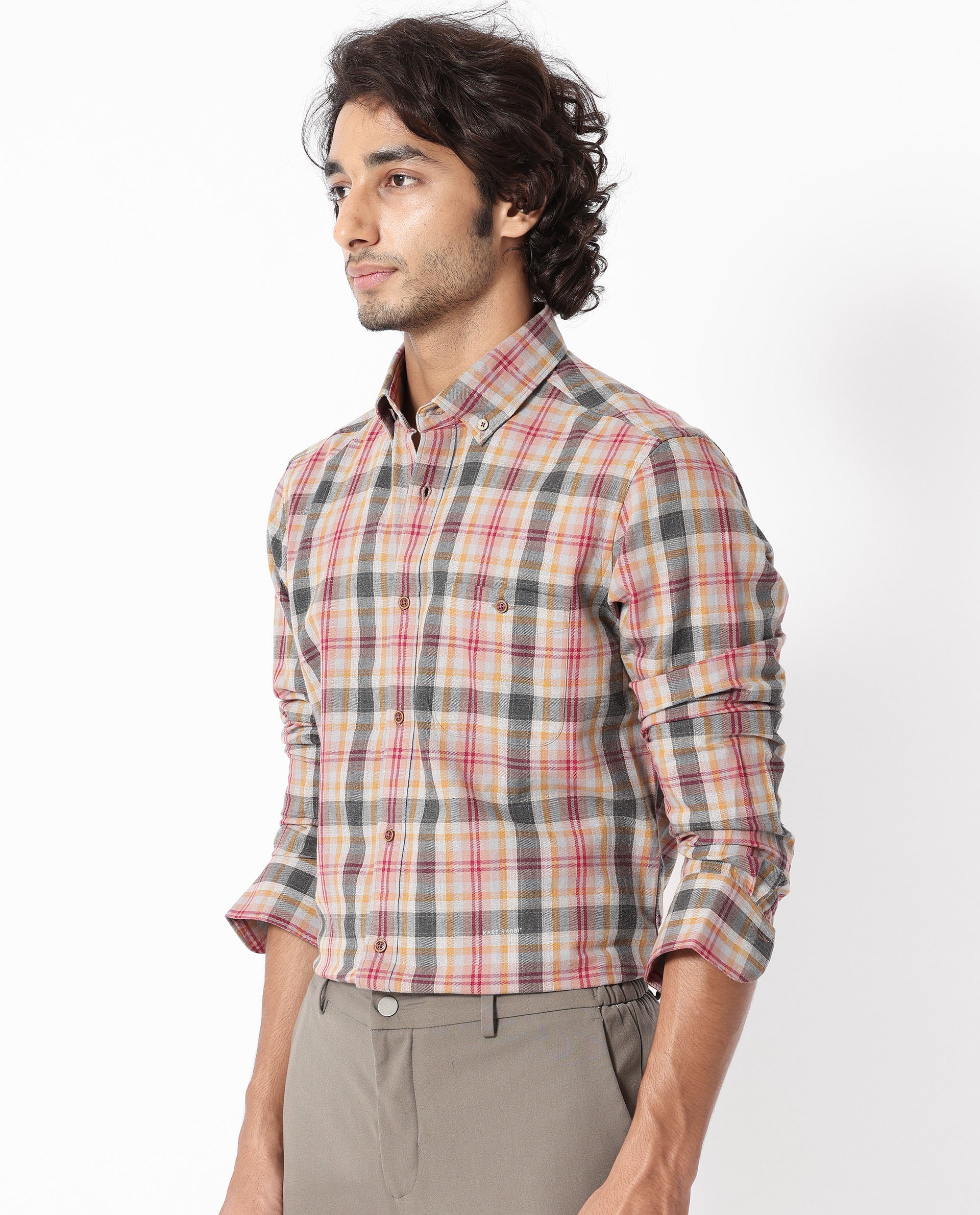 Rare Rabbit Men's Ascot Mustard Shirt Cotton Fabric Collared Neck Full Sleeves Button Closure Slim Fit - view 5