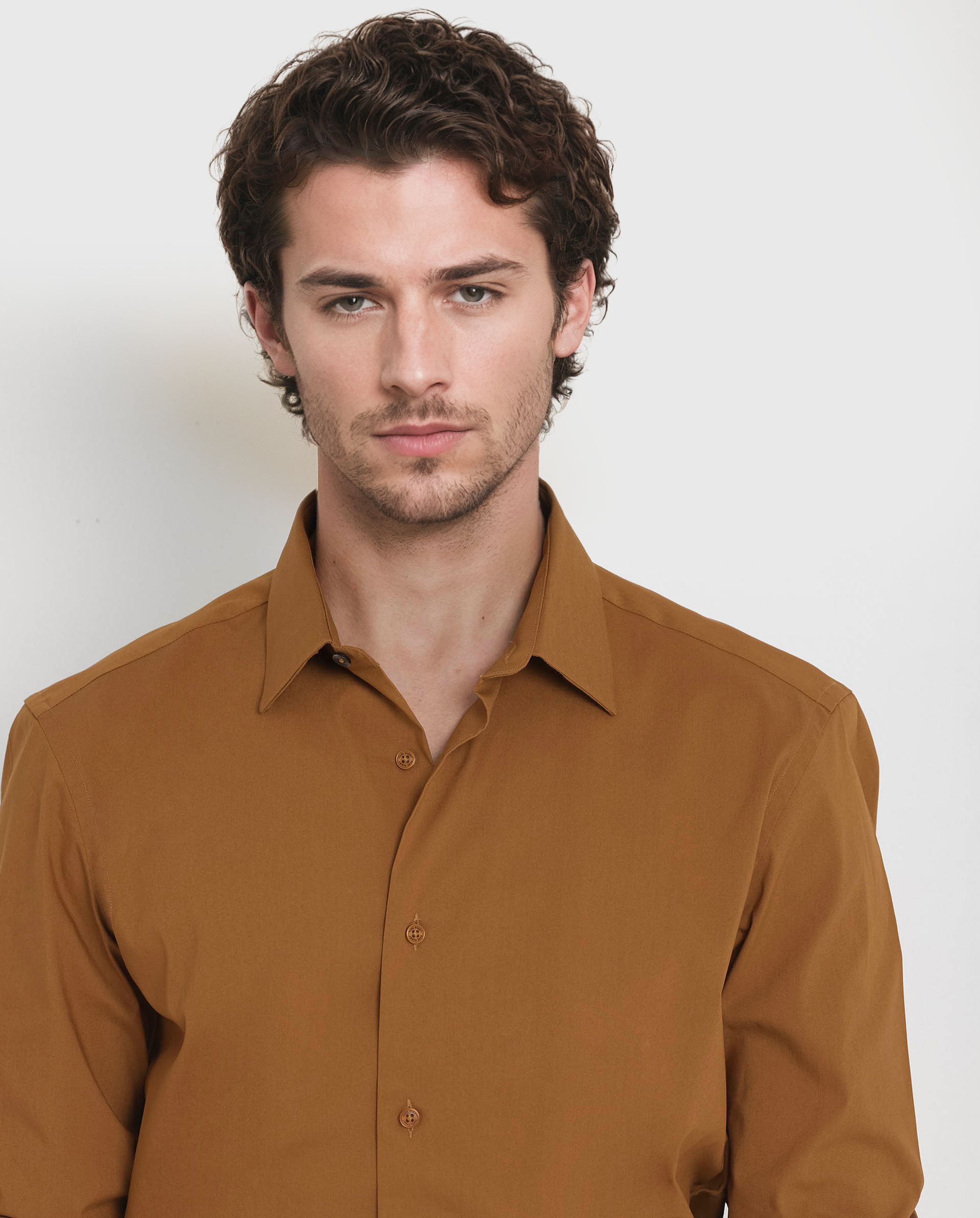 Rare Rabbit Men's Benedict Mustard Cotton Poly Elastane Blend Fabric Full Sleeve Solid Formal Shirt - view 4