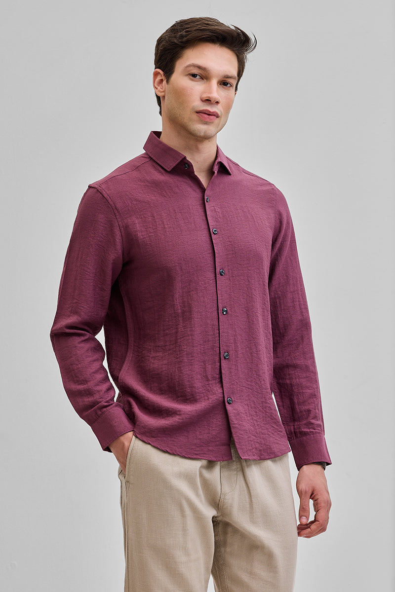 SNITCH Mauve Textured Linen Blend Shirt - view 6