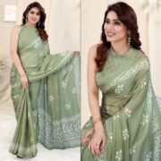 Green sarees – BlackTree green-floral-printed-chiffon-saree-3