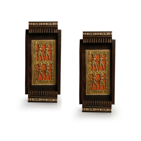 EXCLUSIVELANE 'Tribal Dhokra Art' Handcrafted Wall Décor Hanging In Mango Wood (Set Of 2, 10.9 Inch, Hand-Painted) - view 2