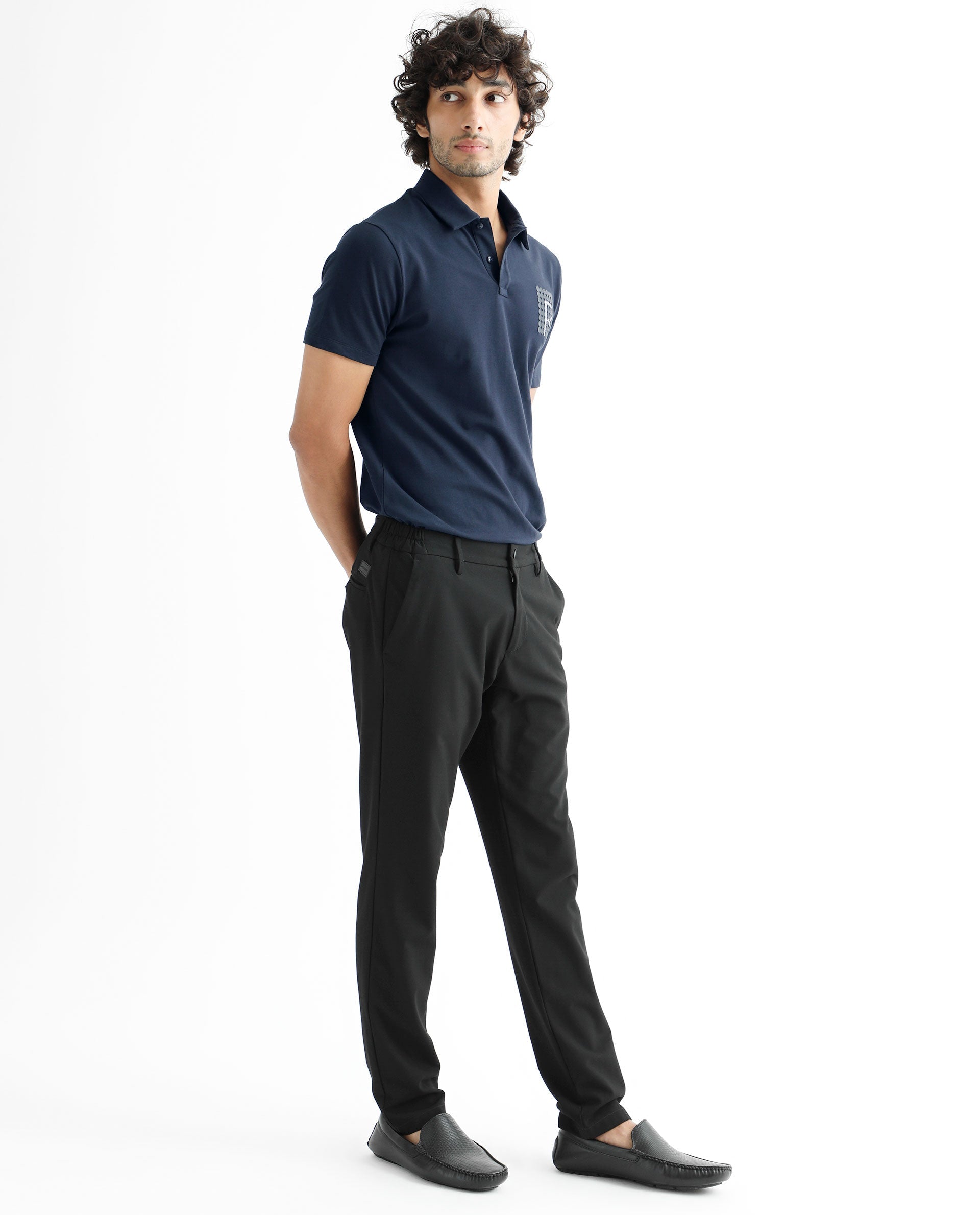 Rare Rabbit Men's Poka Navy Cotton Lycra Fabric Collared Neck Half Sleeves Polo T-Shirt - view 9