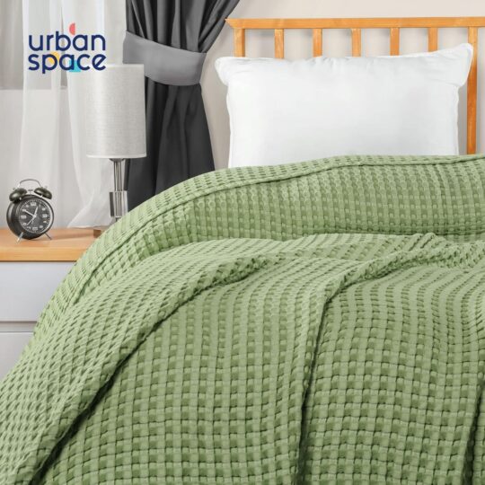 Urban Space -Home Furnishing Store 100% Cotton Waffle Weave Blanket / Cotton Dohar for Bedroom - Sage Green - view 2