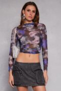 blashe Floral Print Long Sleeve Mesh Top – Women's