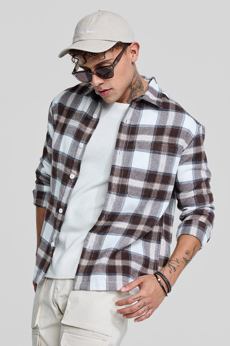 SNITCH Brown Plaid Box Fit Flannel Shirt - view 4