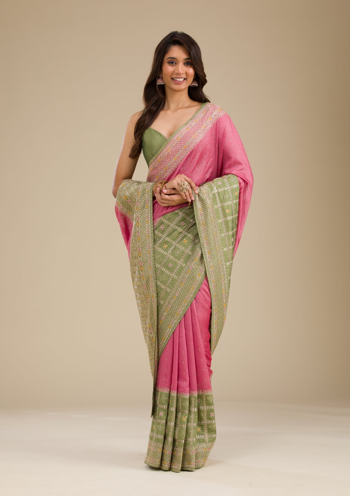 Koskii Pista Green Threadwork Soft Silk Saree - view 5