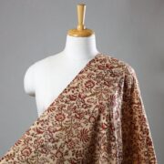 ARTISAN HAND BLOCK PRINTS Beige - Floral Sanganeri Block Print Cotton Fabric 24