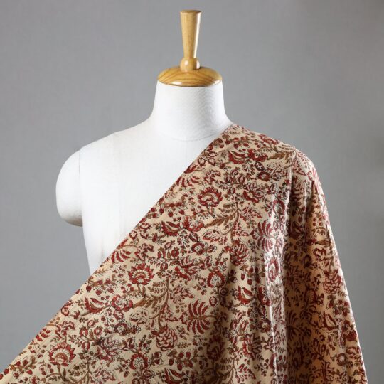 ARTISAN HAND BLOCK PRINTS Beige - Floral Sanganeri Block Print Cotton Fabric 24
