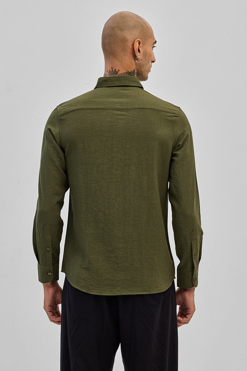 SNITCH Olive Slim Fit Linen Shirt - view 7