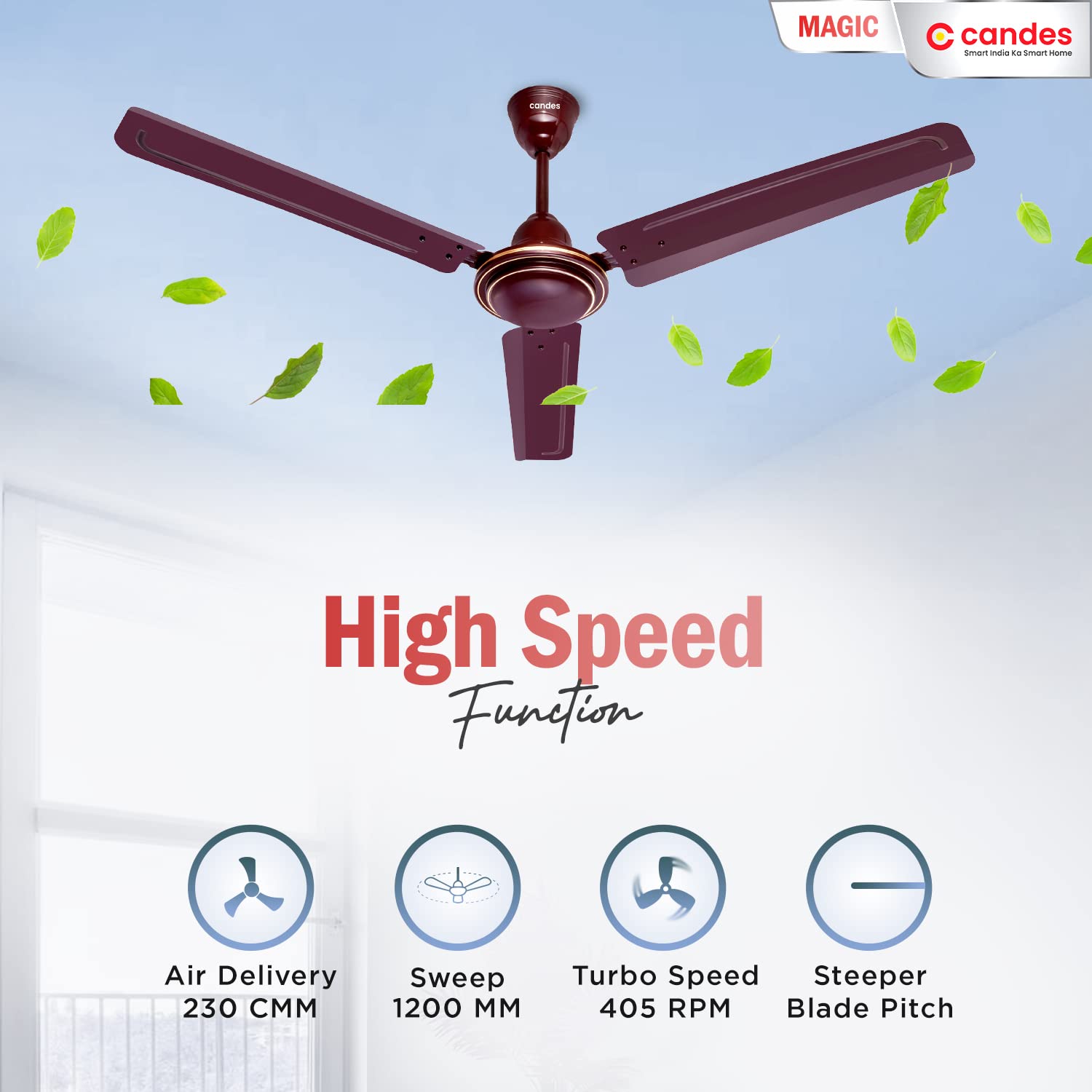 Candes Magic 48 inch /1200 MM High Speed Anti Dust Ceiling Fan, 405 RPM with 2 Years Warranty (Brown, Pack of 2) - view 3