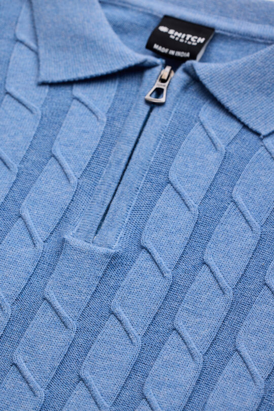 SNITCH Light Blue Zipper Knitted Polo T-Shirt - view 2