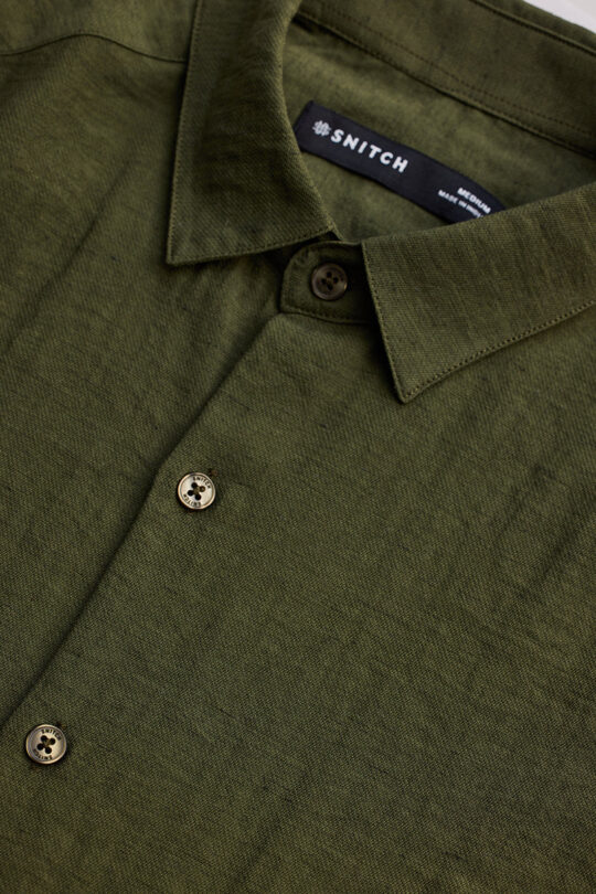 SNITCH Olive Slim Fit Linen Shirt - view 2