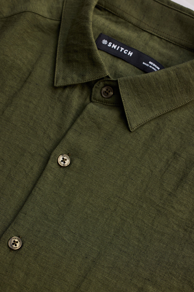 SNITCH Olive Slim Fit Linen Shirt - view 2