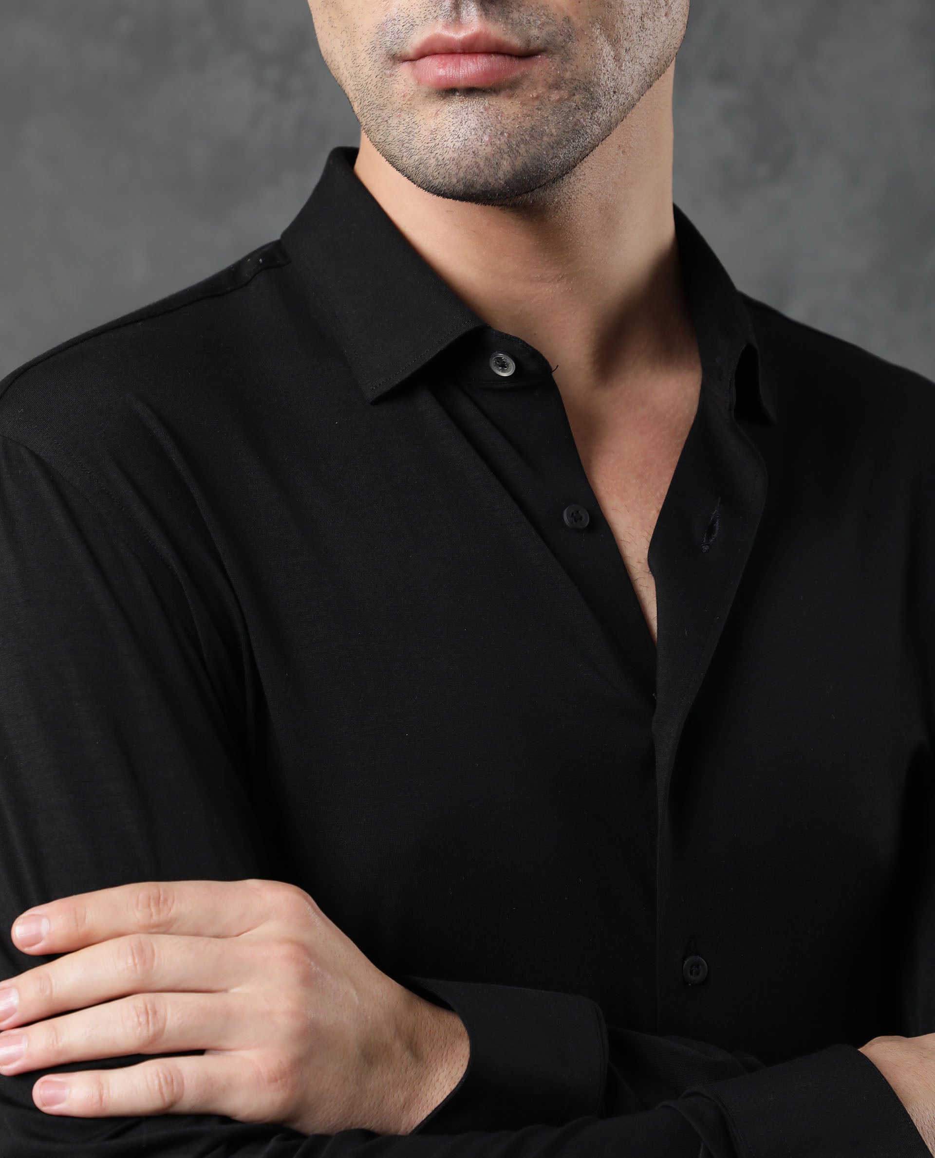 Rare Rabbit Men's Zac Black Rayon Fabric Full Sleeves Solid Shirt - view 2