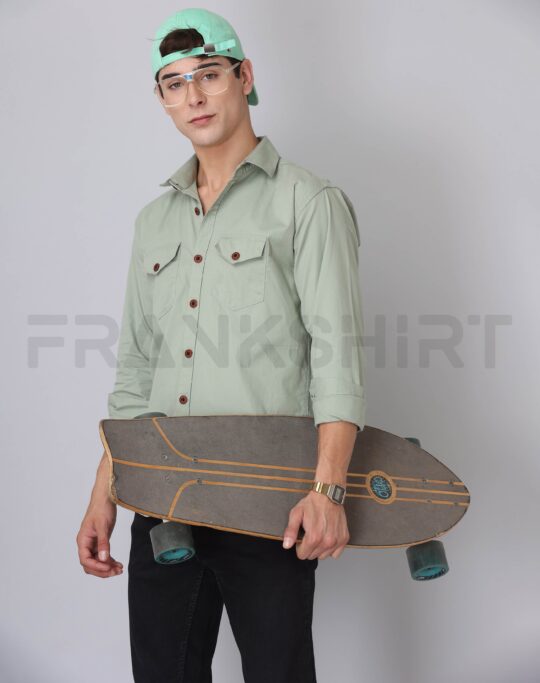 BlackTree Frankshirt Double Pocket Pista Solid Tailored Fit Cotton Casual Shirt for Man