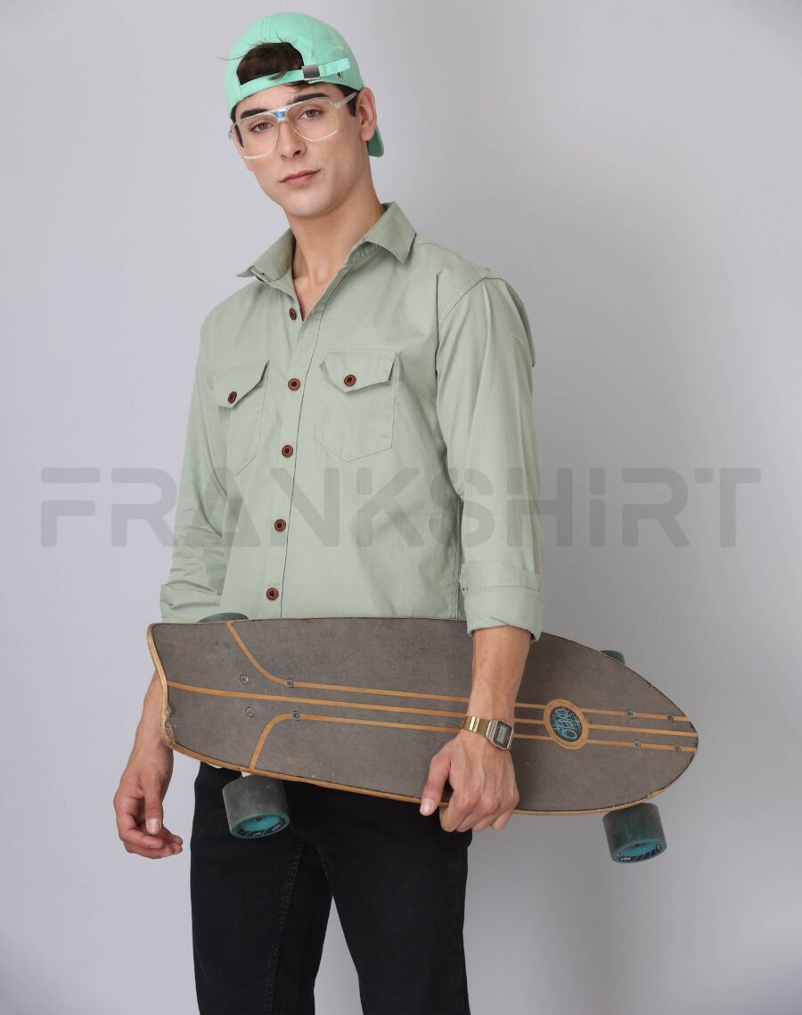 BlackTree Frankshirt Double Pocket Pista Solid Tailored Fit Cotton Casual Shirt for Man