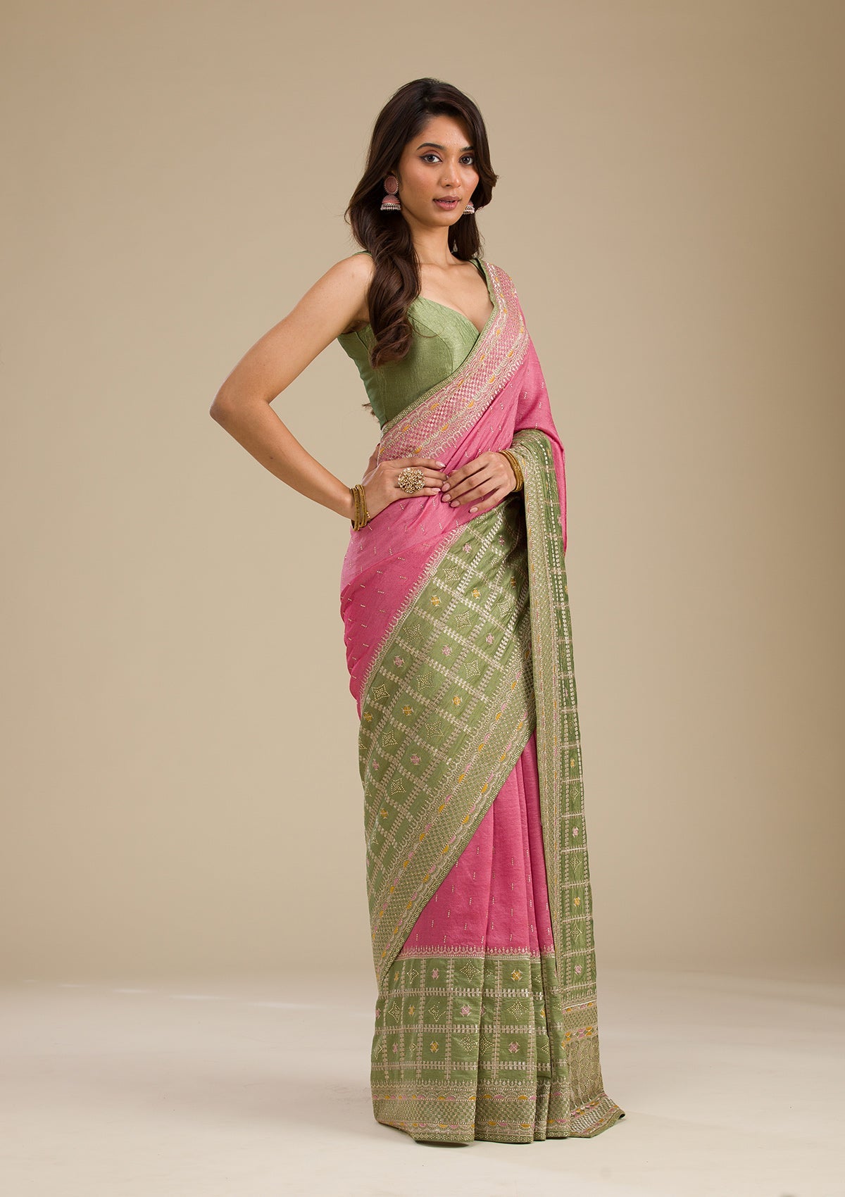 Koskii Pista Green Threadwork Soft Silk Saree - view 4