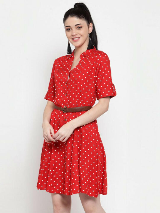 BlackTree Red Cotton Polka Dots Dress..