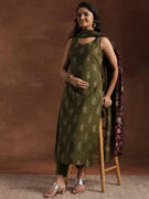 Libas Green Printed Silk Blend Straight Suit With Dupatta
