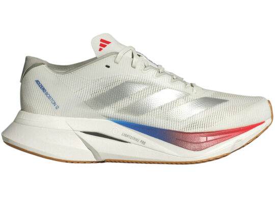 adidas Adizero Boston 12 Core White Matte Silver Pure Ruby (Women's)