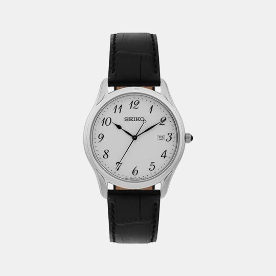 Seiko Dress Men Quartz White Dial Analog Leather Watch SUR303P1