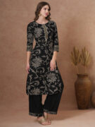 FASHOR Ethnic Bandhani Printed Straight Fit Kurta with Palazzo - Black