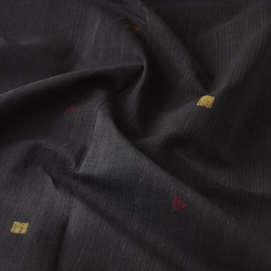 CREYO Black - Srikakulam Jamdani Thread Buti Pure Handloom Cotton Fabric - view 2