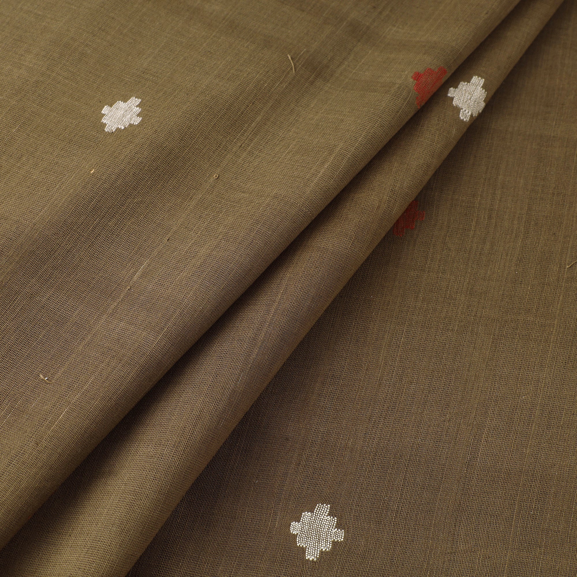 SOUTH KARGHA Brown - Handspun Handloom Natural Dyed Cotton Jamdani Fabric 09 - view 2