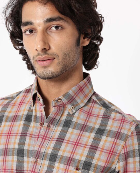 Rare Rabbit Men's Ascot Mustard Shirt Cotton Fabric Collared Neck Full Sleeves Button Closure Slim Fit