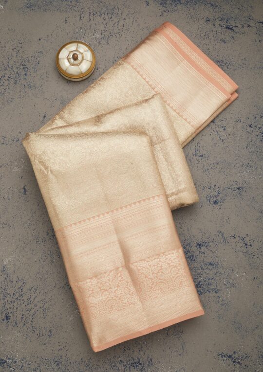 Koskii Beige Zariwork Pure Silk Saree – Women's