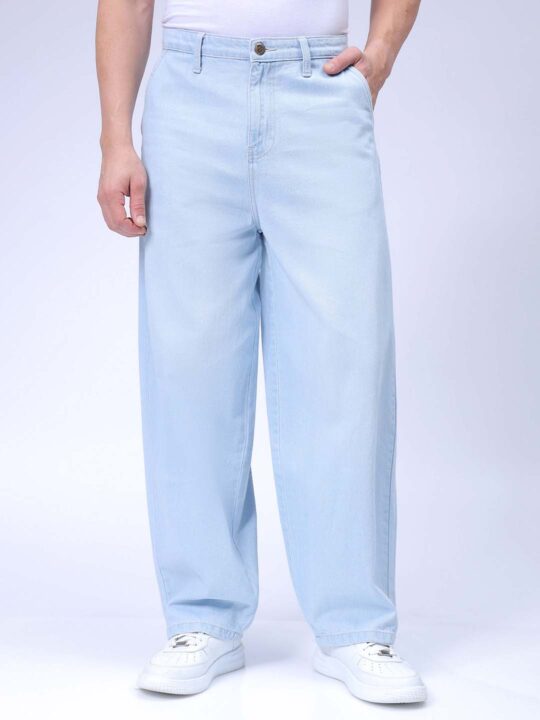 The Indian Garage Co Men's Blue Skater Baggy Fit Solid Jeans