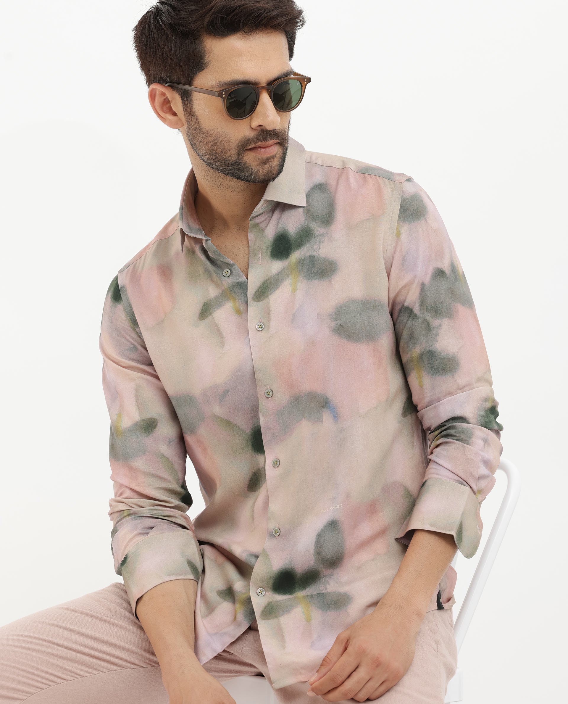 Rare Rabbit Men's Donac Dusky Olive Viscose Fabric Full Sleeves Abstract Print Shirt - view 10