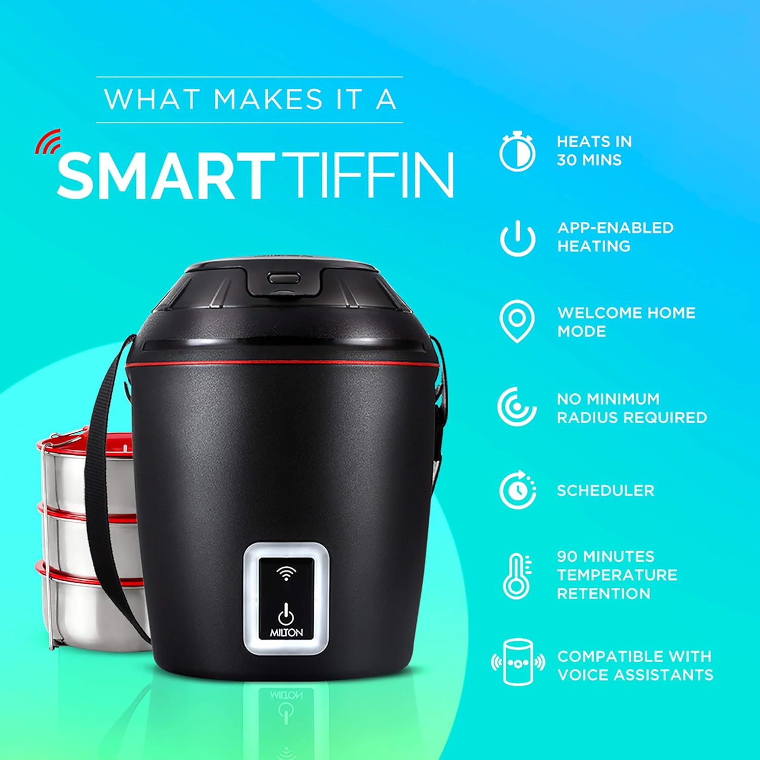 Milton Euroline Smart Electric App Enabled Tiffin Set of 3 | No Minimum Distance | Compatible with Alexa and Google Voice Assistants | Heat Scheduler - view 5