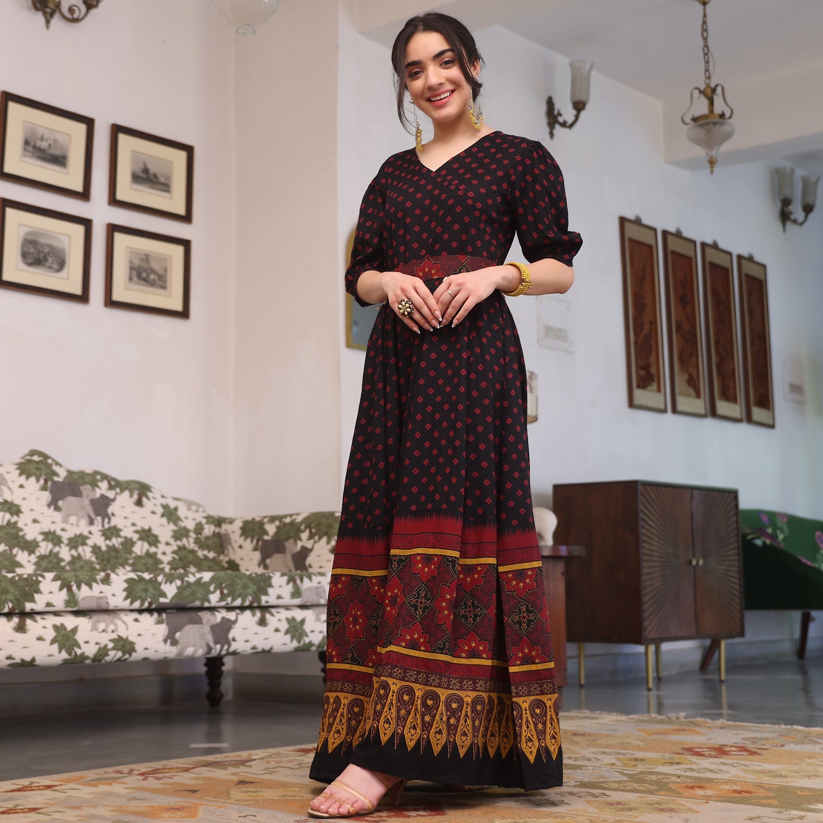 BlackTree Black & Maroon Fit and Flare Jumpsuit - view 6