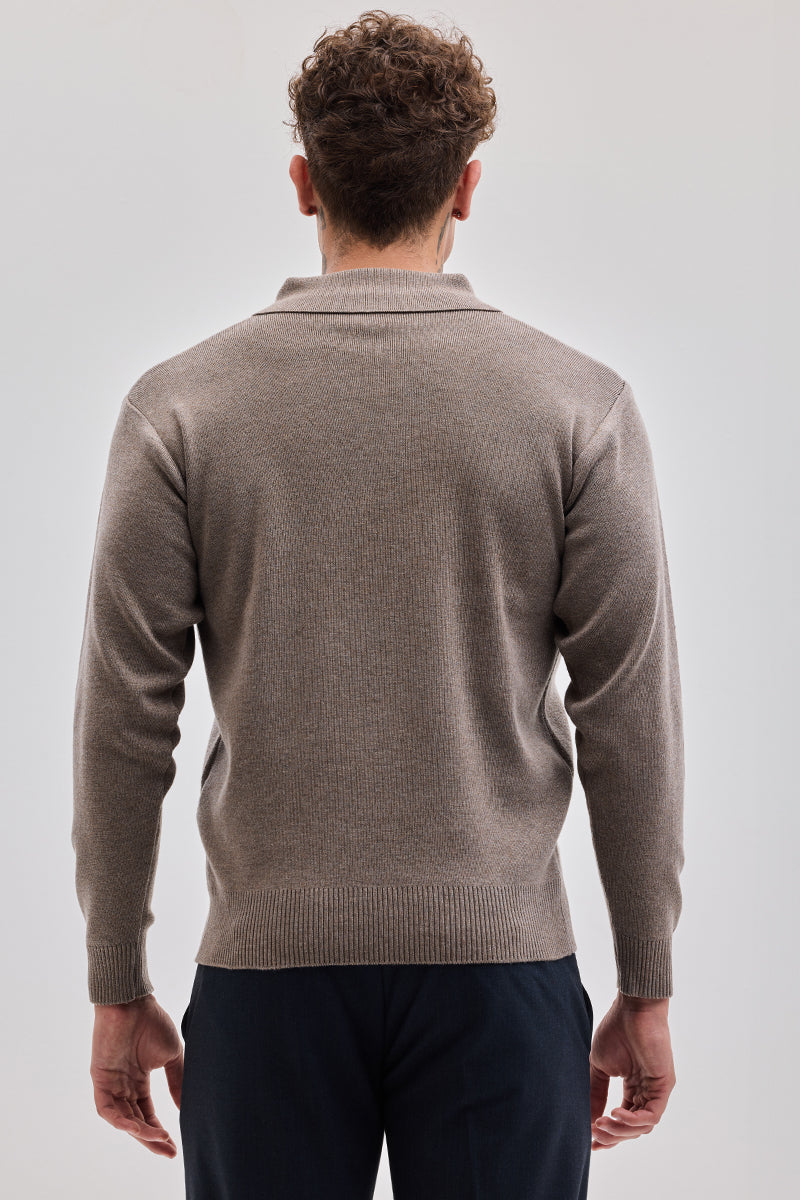 SNITCH Light Brown Knitted Polo Sweater - view 6